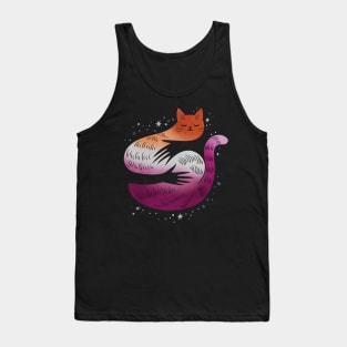 Lesbian Cat Hug LGBT Gay Pride Flag Tank Top